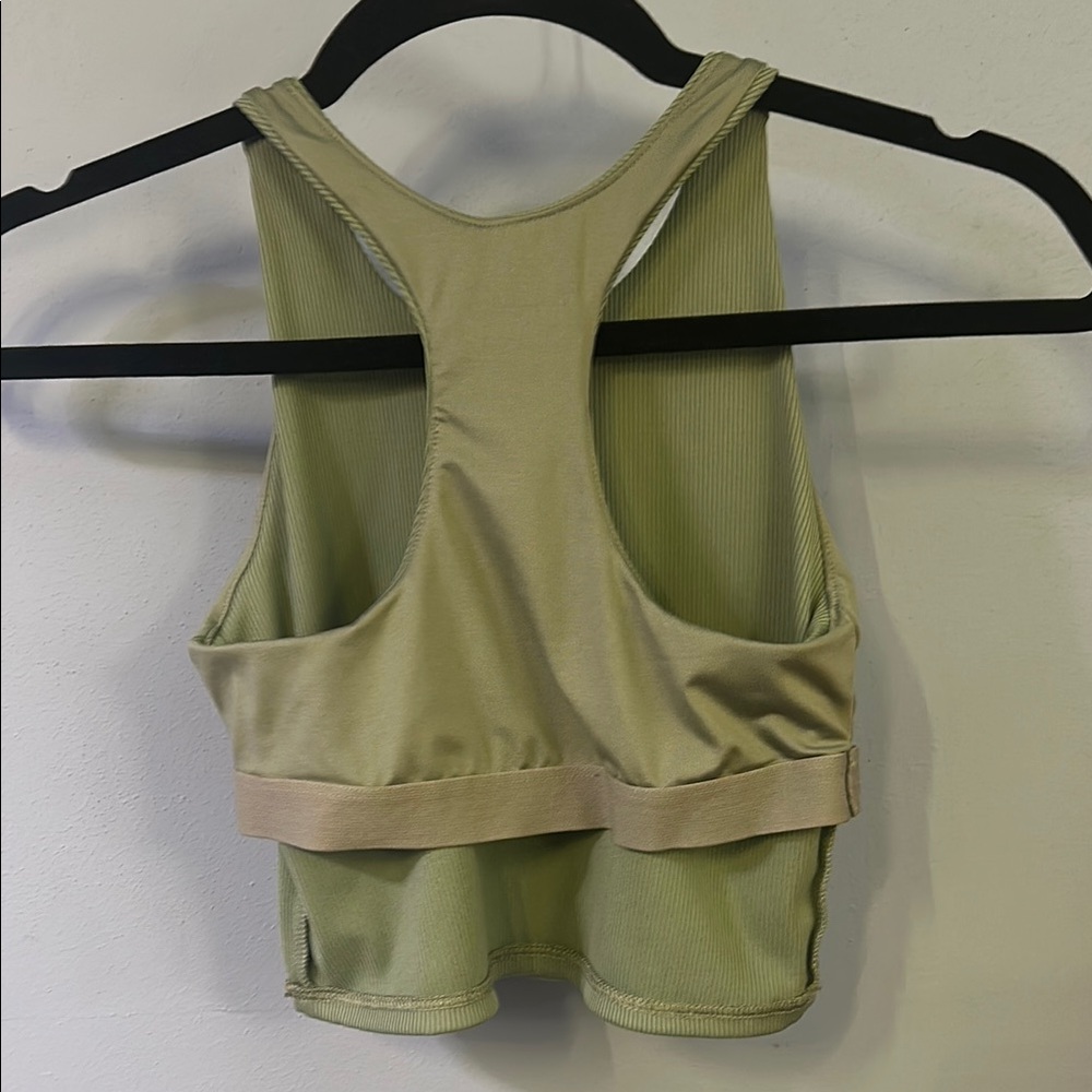 Olive Green Ribbed Crop Top - Picture 4 of 4